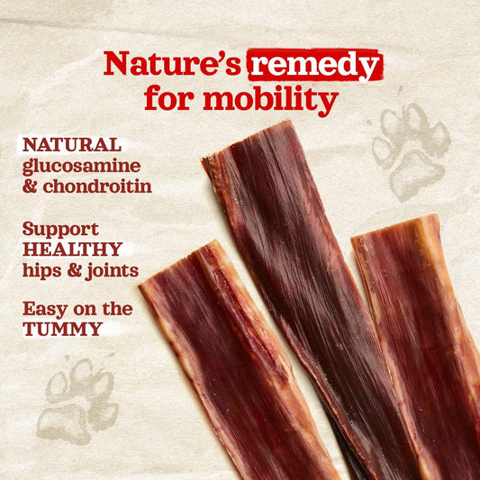 Natural Farm Beef Jerky Gullet Sticks Flat - 5-Inch (20-Pack), Grass-Fed Beef, Glucosamine & Chondroitin, Rich Flavor, Highly Digestible, Chewy Yet Tender