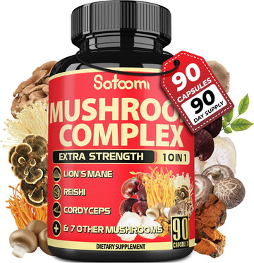 Satoomi 10In1 Cordyceps Mushroom Supplement - Blended With Lions Mane, Turkey Tail Mushroom, Reishi Mushroom & Others - 90 Capsules For 90 Serving Supply