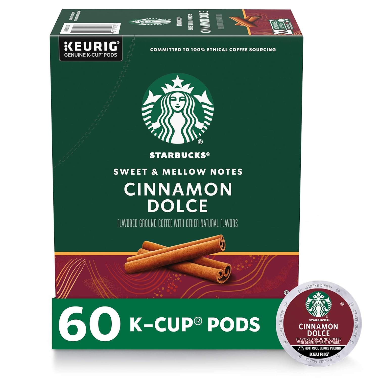 Starbucks K-Cup Coffee Pods, Cinnamon Dolce Flavored Coffee For Keurig Brewers, Naturally Flavored, 100% Arabica, 6 Boxes (60 Pods Total)