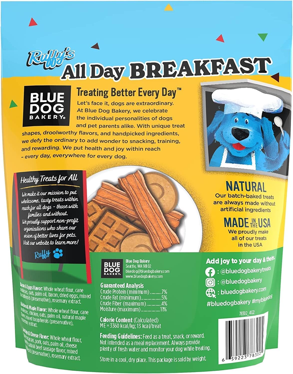 Blue Dog Bakery Natural, Ruffy's Food Truck All Day Breakfast Crunchy Dog Treats, Made in USA, (6) 16-Ounce Bag : Pet Supplies