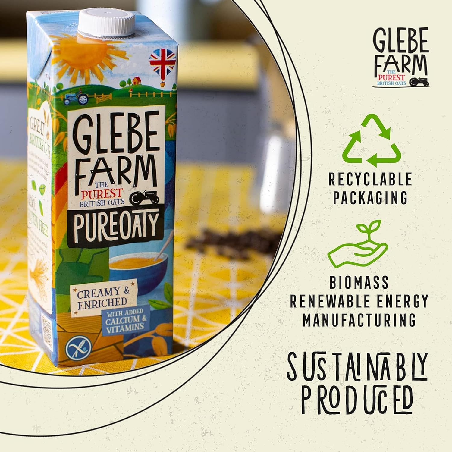 Glebe Farm PureOaty Creamy & Enriched - Barista Style Gluten Free Dairy Free & Vegan Coffee Creamer, High Protein with Calcium & Vitamin B12, 6 x 1 Litre : Amazon.co.uk: Grocery