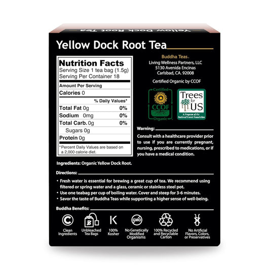 Buddha Teas Organic Yellow Dock Root Tea - Ou Kosher, Usda Organic, Ccof Organic, 18 Bleach-Free Tea Bags