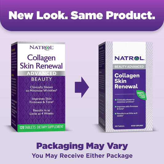 Natrol Collagen Skin Renewal, Dietary Supplement for Beauty Advanced, 120 Tablets, Up to a 40 Day Supply