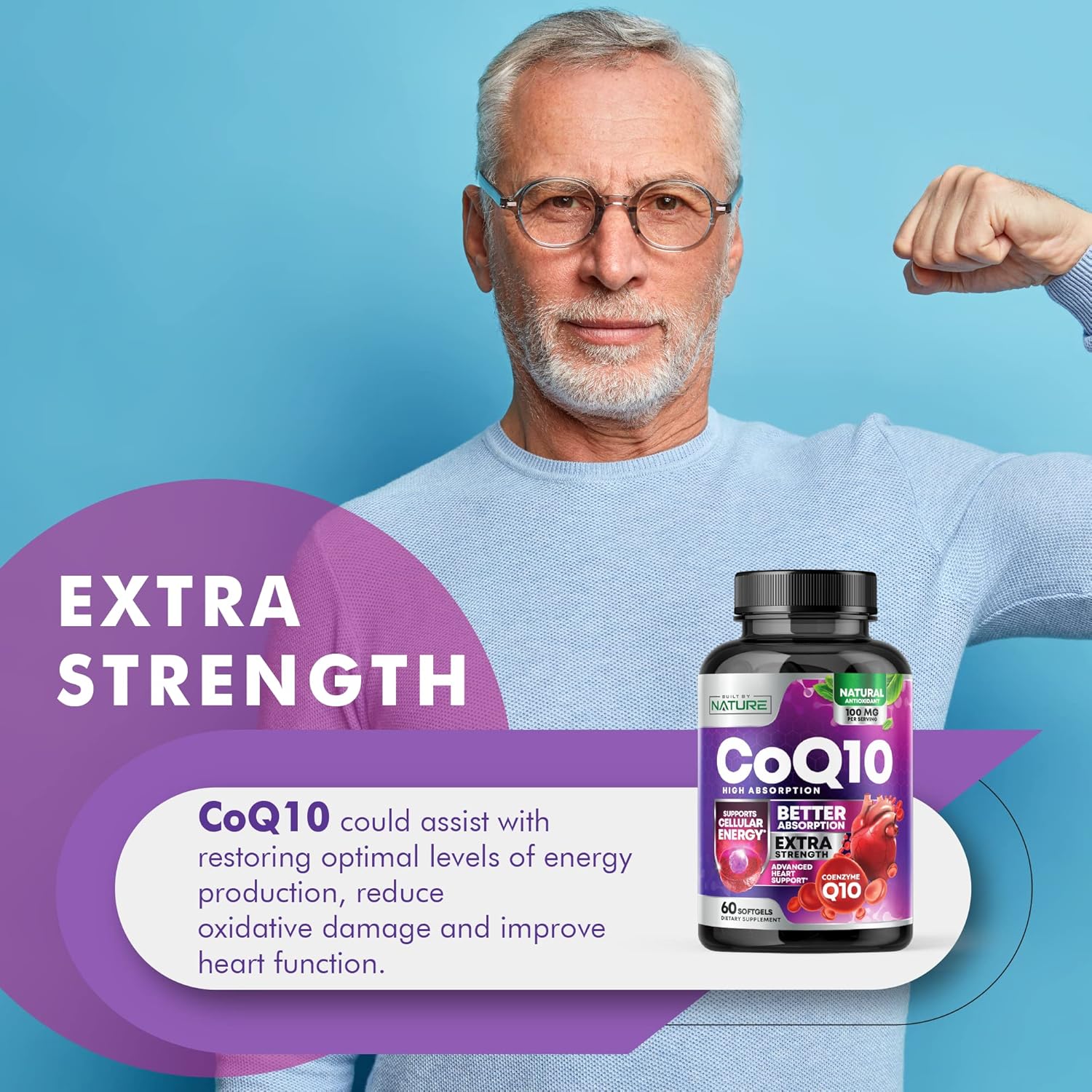 Coq10 100Mg Softgels, High Absorption Coenzyme Q10, Heart Health & Energy Production Support, Rapid Release Antioxidant Supplement - Gluten Free, Naturally Fermented, 60 Count – 2 Month Supply : Health & Household