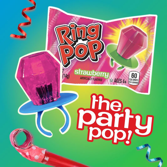 Ring Pop Individually Wrapped Pink Strawberry 30 Count Bulk Lollipop Pack – Strawberry Flavored Lollipop Suckers For Kids - Fun Candy Bulk For Gender Reveal Parties, Bachelorettes, & Party Favors