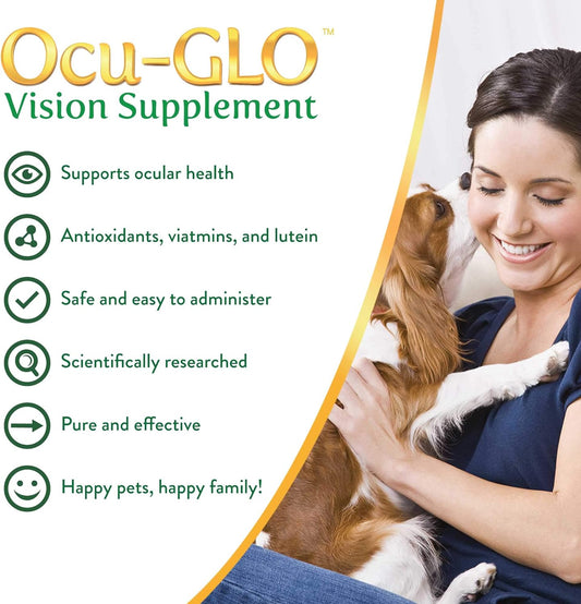 Ocu-GLO PB Vision Supplement for Small Dogs & Cats – Easy to Administer Powder Blend with Lutein, Omega-3 Fatty Acids, Grape Seed Extract and Antioxidants to Promote Eye Health, 30ct Sprinkle Capsules