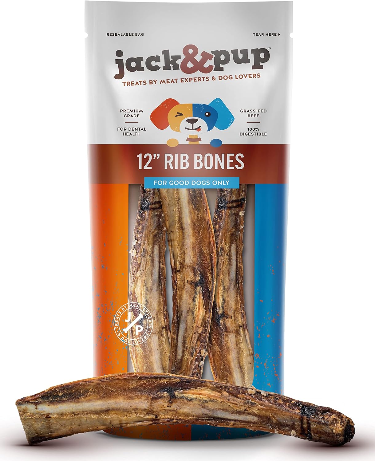 Jack&Pup Rib Bones for Dogs | All Natural Large Dog Bones| Single Ingredient Dog Chew Bones for Medium Dogs (12 inch (3 Pack))