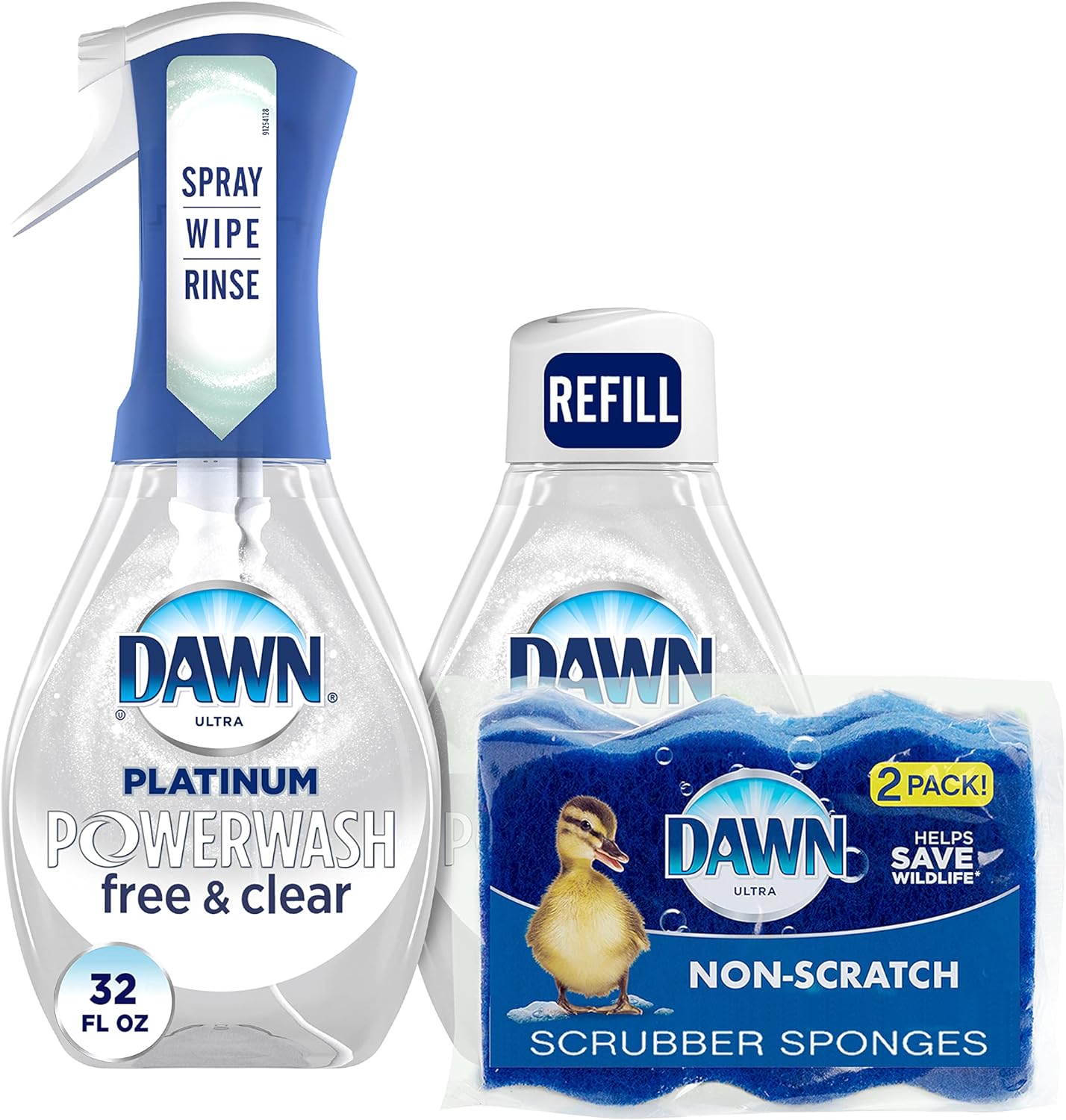Dawn Free & Clear Powerwash Dish Spray, Dish Soap, 1 Spray (16oz), 1 Refill (16oz) Non-Scratch Scrubber Sponge (2 count), 1 set : Health & Household