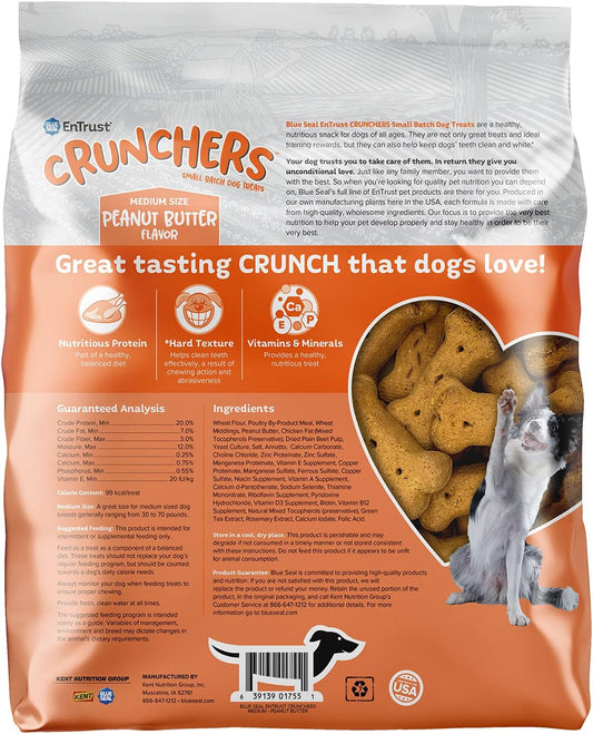 Blue Seal Entrust Crunchers Dog Treats| Premium Ingredients | Peanut Butter Flavor | Medium Size Treat| 3.5 Pound Bag