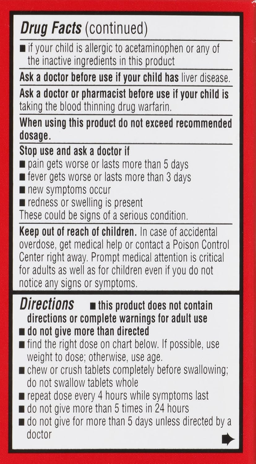 Rite Aid Children's Pain Relief Acetaminophen, Bubble Gum Flavor, 160 mg - 24 ct | Kids Pain Reliever | for Children Ages 2-11 Years | Acetaminophen Chewable Tablets | Aspirin & Ibuprofen Free : Health & Household