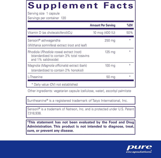 Pure Encapsulations Cortisol Calm - Supports Cortisol Health & Relaxation - Contains Ashwagandha & L-Theanine - Restful Sleep - 120 Capsules