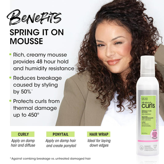 All About Curls Spring It On Mousse, Ultra Definition, Strengthens & Protects, Vegan & Cruelty Free, Sulfate Free, 8 Fl Oz