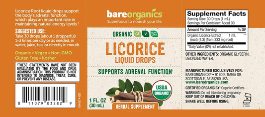 BareOrganics Licorice Root Liquid Drops, Herbal Supplement, 1 Ounce