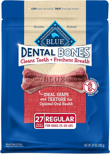 Blue Buffalo Dental Bones Regular Natural Dental Chew Dog Treats, (25-50 lbs) 27-oz Bag Value Pack