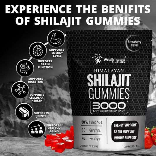 Shilajit Gummies For Men - 3000Mg Pure Himalayan Shilajit For Women, Keto-Friendly, Rich In Trace Minerals & Fulvic Acid, Ultra-Strength Energy Support, Immune Health & Workout - 90 Count