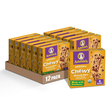 Annie'S Organic Chewy Granola Bars, Peanut Butter Chocolate Chip, 6 Bars, 5.34 Oz (Pack Of 12)