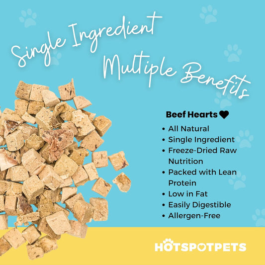 hotspot pets Freeze Dried Beef Heart Treats for Cats & Dogs - Single Ingredient All Natural Grain-Free Beef Heart - Perfect for Training, Topper or Snack - Made in USA - 1LB Bag
