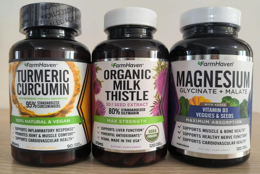 FarmHaven Milk Thistle Capsules + Turmeric Curcumin with BioPerine Black Pepper Magnesium Glycinate & Malate