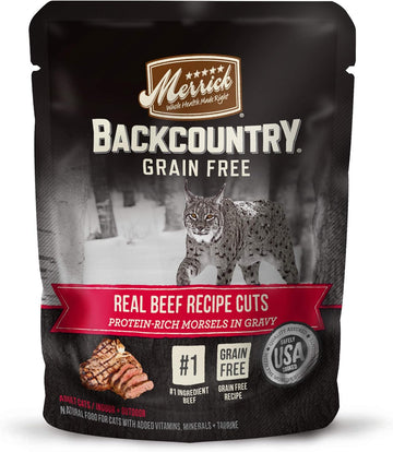 Merrick Backcountry Grain Free Premium And High Protein Wet Cat Food, Beef Recipe Cuts Morsels In Gravy - (Pack Of 24) 3 Oz. Pouches