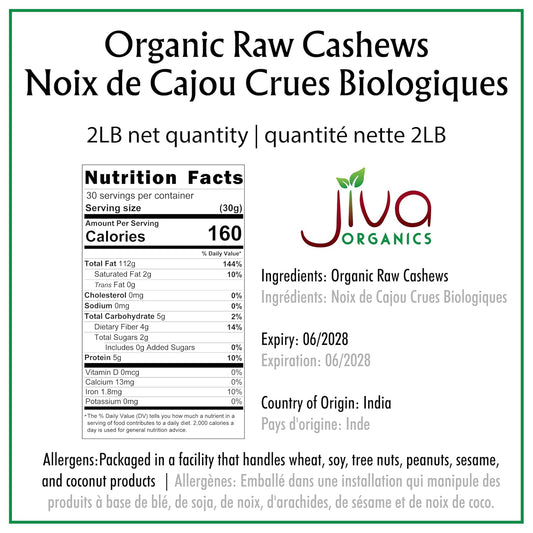 Jiva Organics Raw Organic Cashews (Whole) 4 Pound Bag