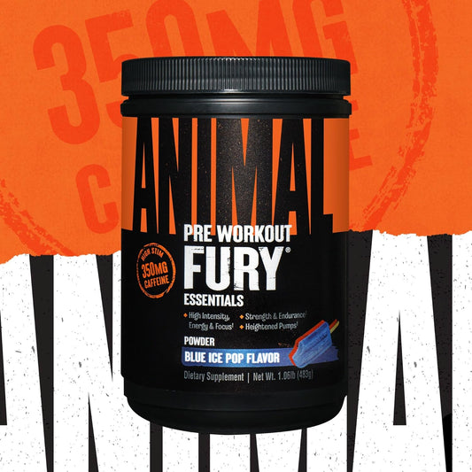 Animal Fury - Pre Workout Powder Supplement For Energy And Focus - 5G Bcaa, 350Mg Caffeine, Nitric Oxide, Without Creatine - Powerful Stimulant For Bodybuilders - Ice Pop, 30 Count