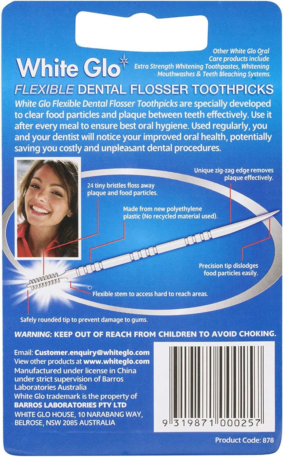 White Glo Flexible Dental Flosser Toothpicks (Pack Of 6) With Sanitral 50 Pcs Dental Floss Stick Included As A Gift