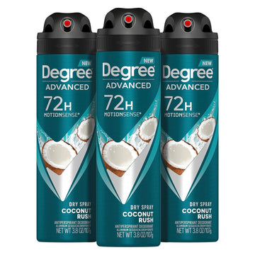 Degree Men Advanced Antiperspirant Deodorant Dry Spray Coconut Rush 3 Count 72-Hour Sweat and Odor Protection? Deodorant for Men With MotionSense Technology 3.8 oz