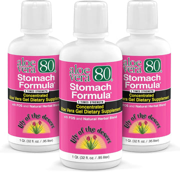 Lily Of The Desert Stomach Formula, Aloe Vera 80 Gel - Concentrated Aloe Vera Juice with Slippery Elm, Chamomile, Peppermint, and Ginger for Gut Health, Heartburn, Acid Reflux, 32 Oz (Pack of 3)