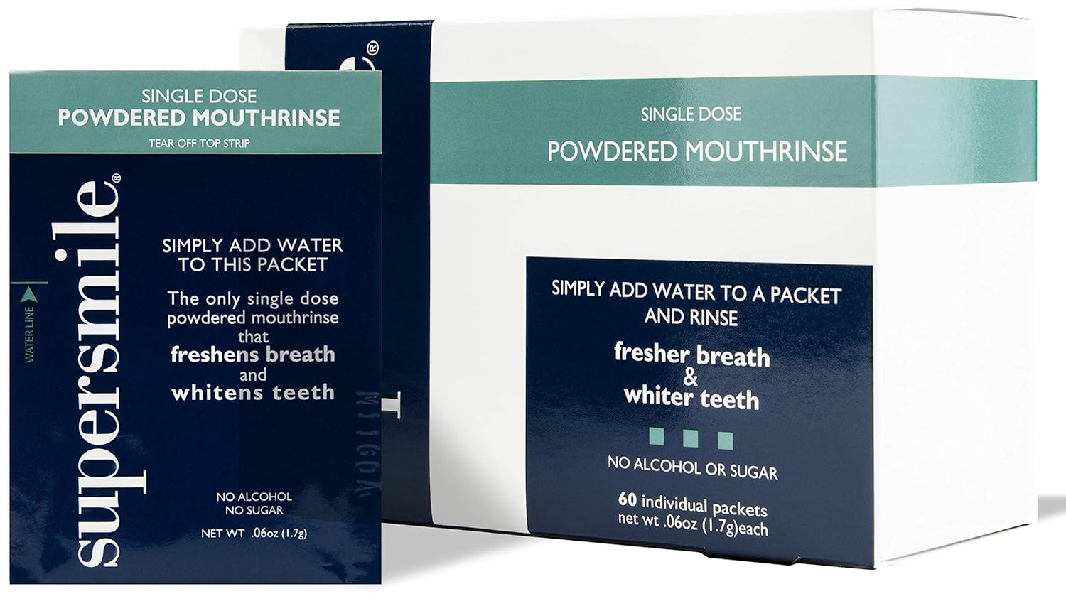 Supersmile Powdered Mouth Rinse - Clinically Proven to Freshen Breath and Whiten Teeth - Convenient TSA Approved On-the-Go Oral Mouthwash Packets - No Sugar or Alcohol