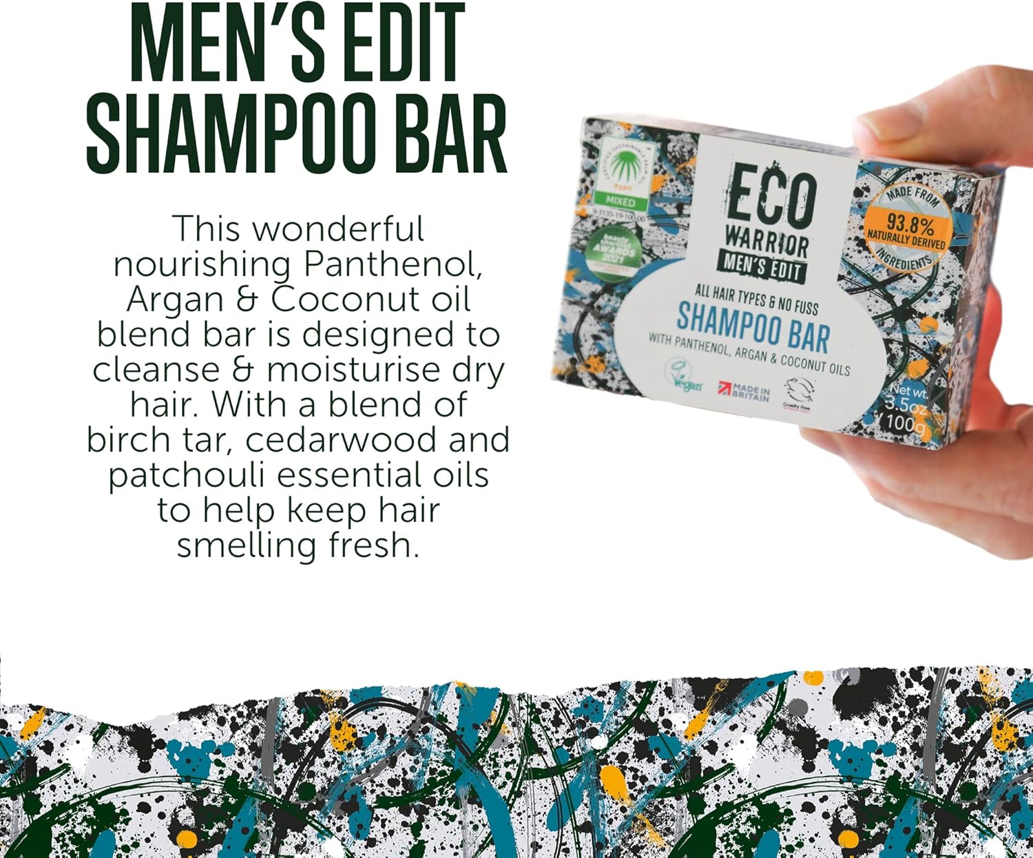 Eco Warrior Men’s Edit Shampoo Bar, 100g | Natural, Vegan, Cruelty Free, Eco Friendly | Cleansing and Moisturising Shampoos with Argan and Coconut Essential Oils | No SLS or Parabens | Mens Gift : Amazon.co.uk: Health & Personal Care