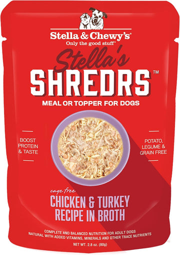 Stella & Chewy'S Stella’S Shredrs Cage Free Chicken & Turkey Recipe In Broth, 2.8 Oz. Pouches (Pack Of 24)