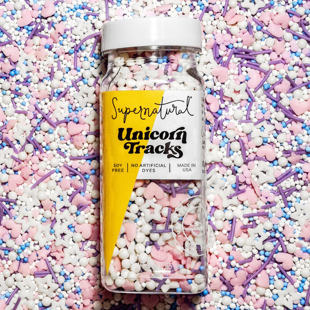 Unicorn Tracks Natural Confetti Sprinkles By Supernatural, Heart & Star Shapes, No Artificial Dyes, Soy Free, Gluten Free, Vegan, 3Oz