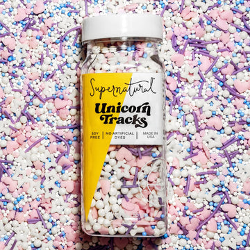 Unicorn Tracks Natural Confetti Sprinkles By Supernatural, Heart & Star Shapes, No Artificial Dyes, Soy Free, Gluten Free, Vegan, 3Oz