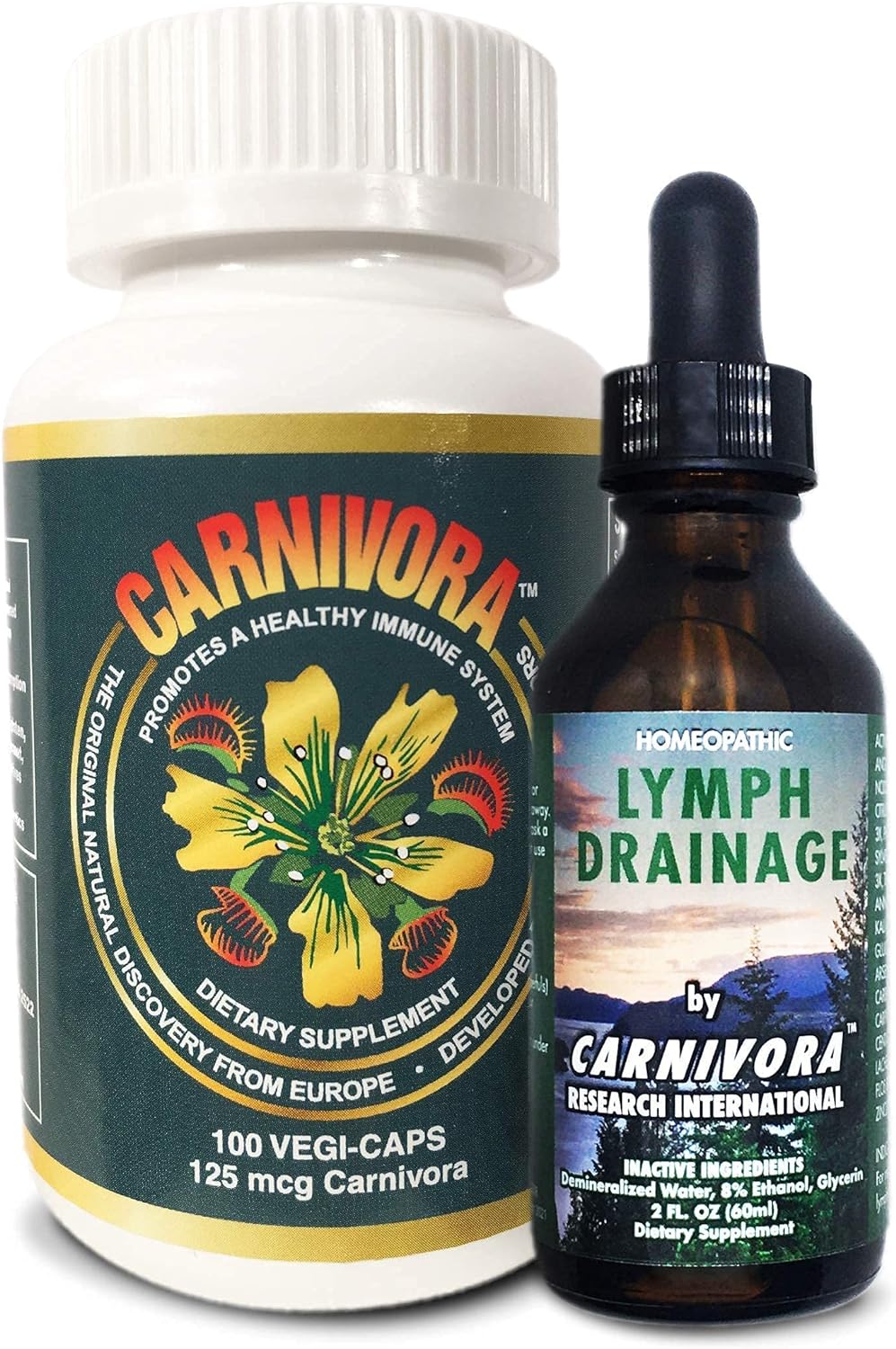 Carnivora The Ultimate Combo - Vegi Caps and Lymph Drainage to Support Immune System and Flush Out Waste (Bundle with 1 Bottle Vegi Caps and 1 Bottle Lymph Drainage)