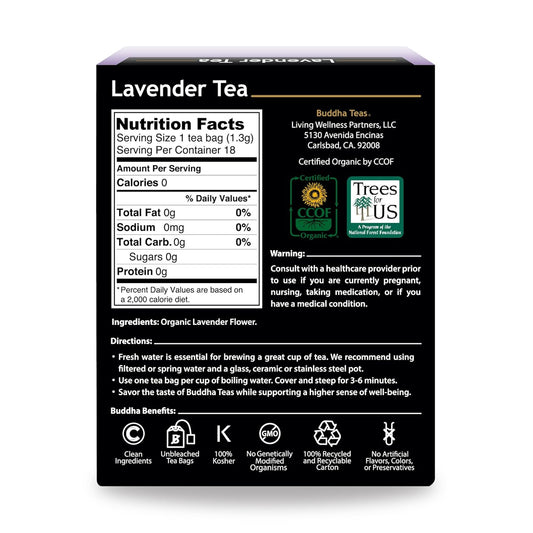 Buddha Teas Organic Lavender Tea - Ou Kosher, Usda Organic, Ccof Organic, 18 Bleach-Free Tea Bags