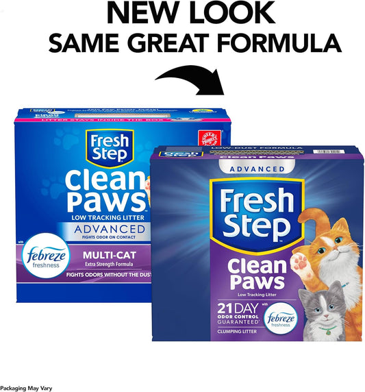 Fresh Step Clean Paws Cat Litter With Febreze Freshness, Advanced Multi Cat Low Tracking Clumping Litter, 37 Lbs. (2 X 18.5 Lb. Box)