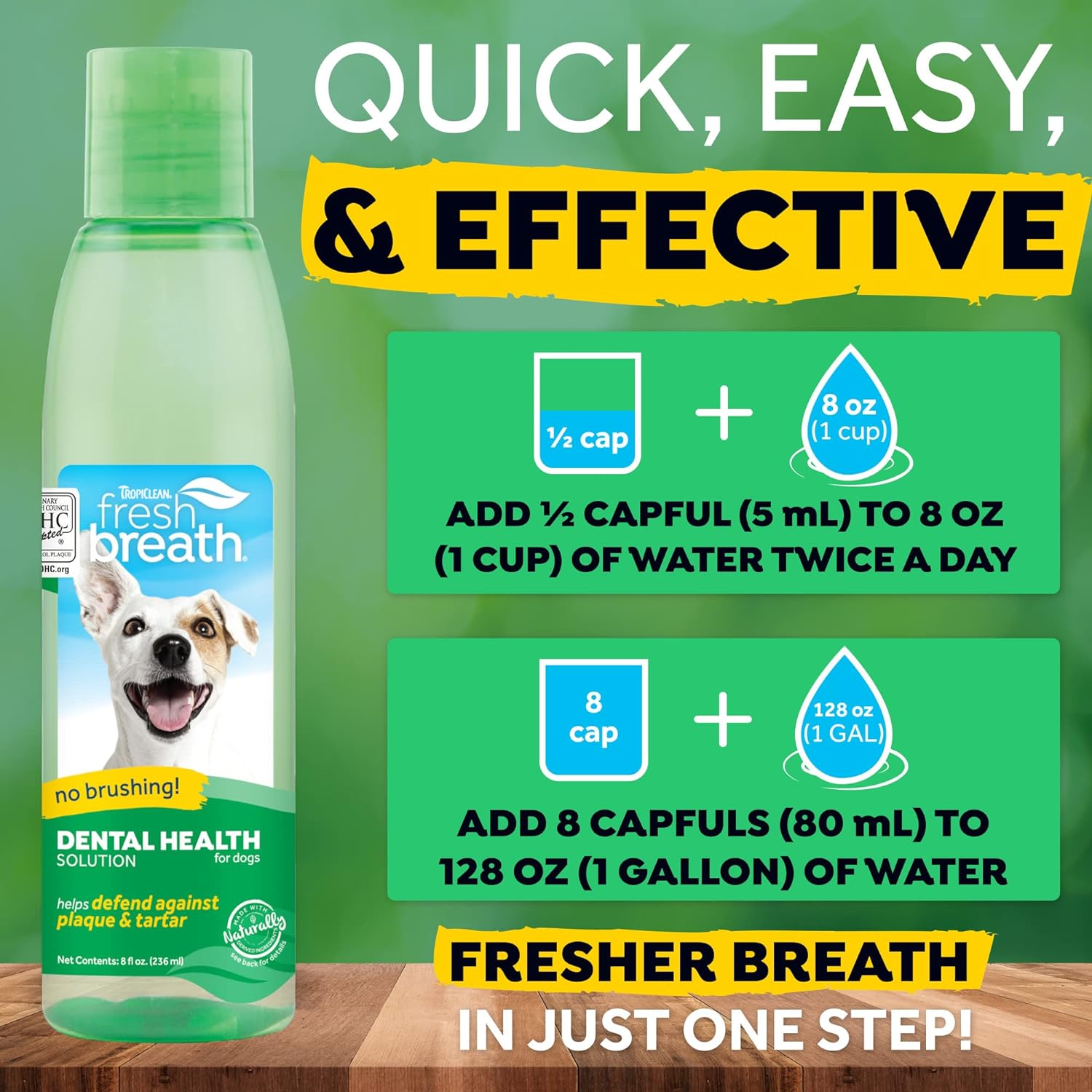TropiClean Fresh Breath Dog Teeth Cleaning – Dog Dental Care for Bad Breath - Breath Freshener - Water Additive Mouthwash – Helps Remove Plaque Off Dogs Teeth, Original, 236ml :Pet Supplies