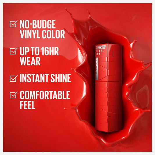 Maybelline Super Stay Vinyl Ink Longwear No-Budge Liquid Lipcolor Makeup, Highly Pigmented Color And Instant Shine, Royal, Deep Wine Red Lipstick, 0.14 Fl Oz, 1 Count