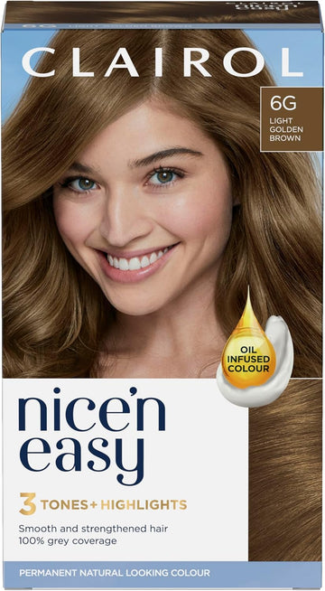 Clairol Nice'N Easy Crème, Natural Looking Oil Infused Permanent Hair Dye, 6G Light Golden Brown, 1 Count (Pack Of 1)