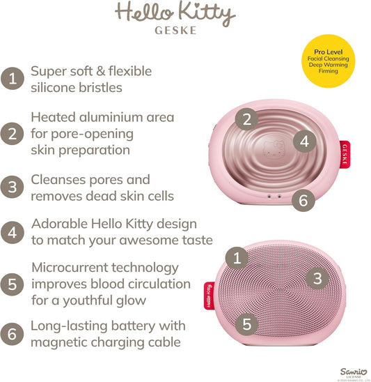 Geske X Hello Kitty Smartappguided™ Sonic Thermo Facial Brush | 5 In 1 | Skin Cleansing | Cleansing Brush With Thermal Function | Facial Massager | Electric Facial Brush | Facial Cleansing Device