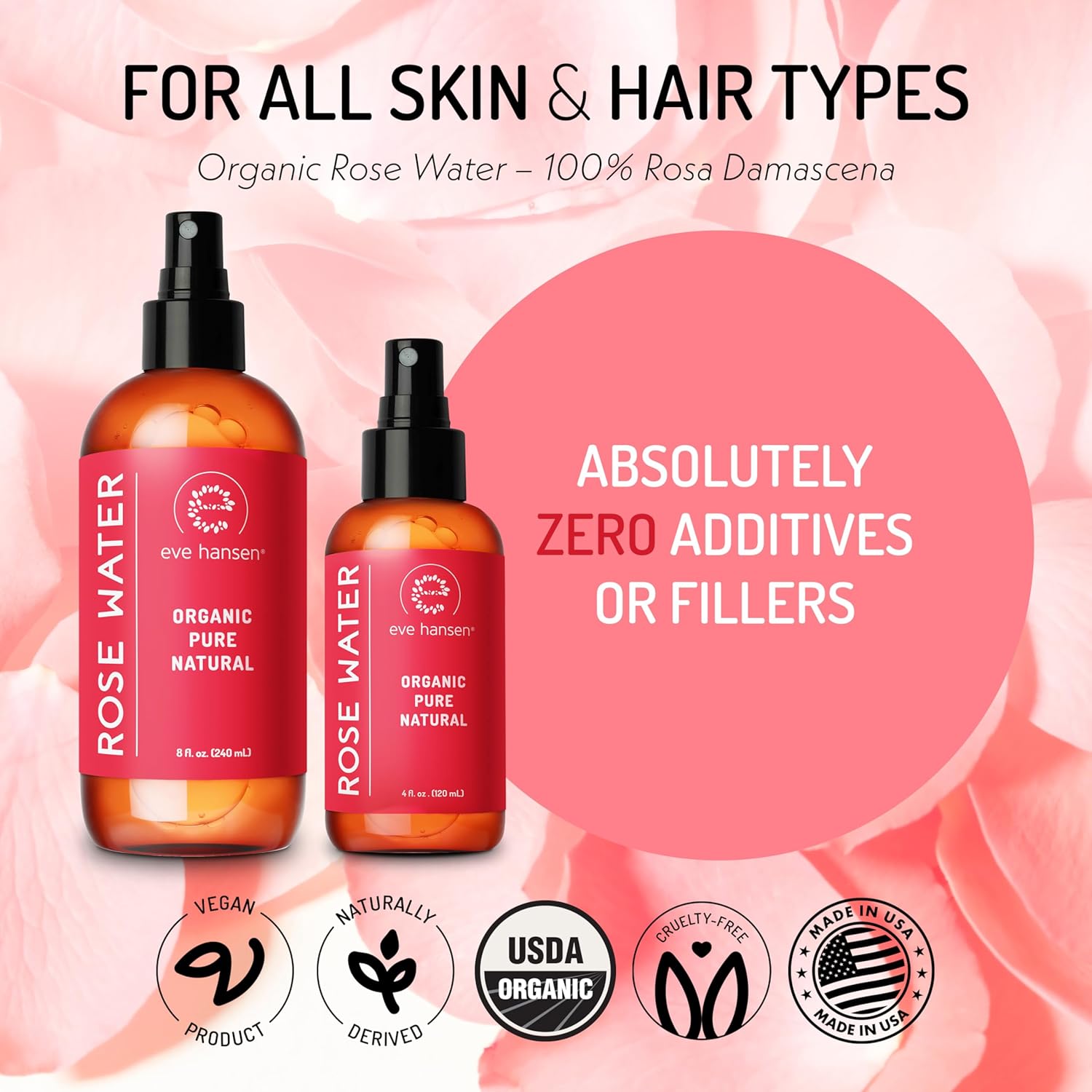 Eve Hansen Bundle - 100% Pure Organic Rose Water Spray For Face 8 Oz & Organic Rosehip Oil 2 Oz - Radiant Skin Duo For Hydration And Nourishment