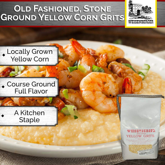 Weisenberger Stone Ground Yellow Grits - Authentic, Old Fashioned, Southern Style Corn Grits - Local Kentucky Proud Product - Non GMO Course Ground Cornmeal Grits - Yellow, 2 lb