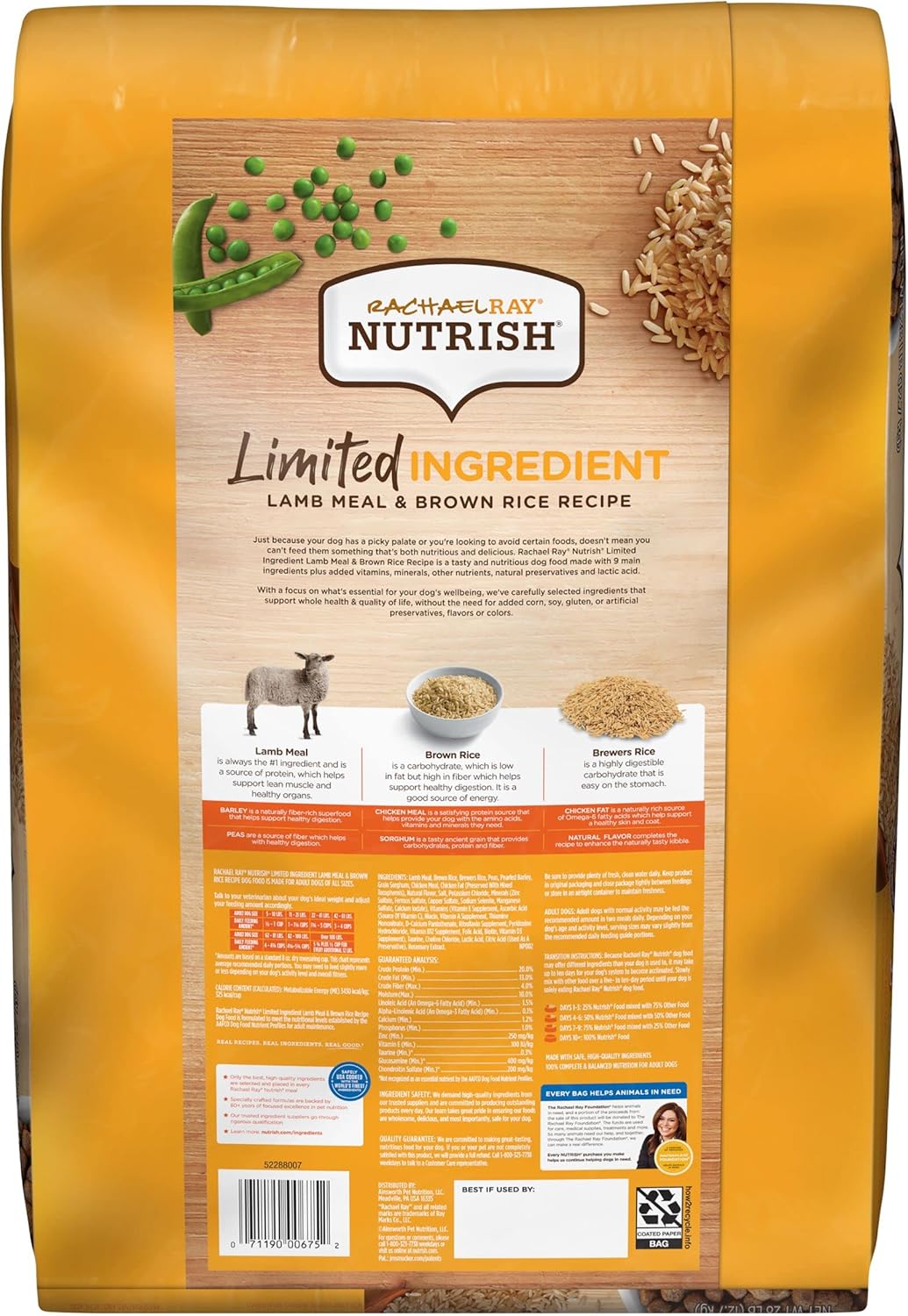 Rachael Ray Nutrish Limited Ingredient Dog Food, Lamb Meal & Brown Rice Recipe, 28 lb. Bag : Pet Supplies