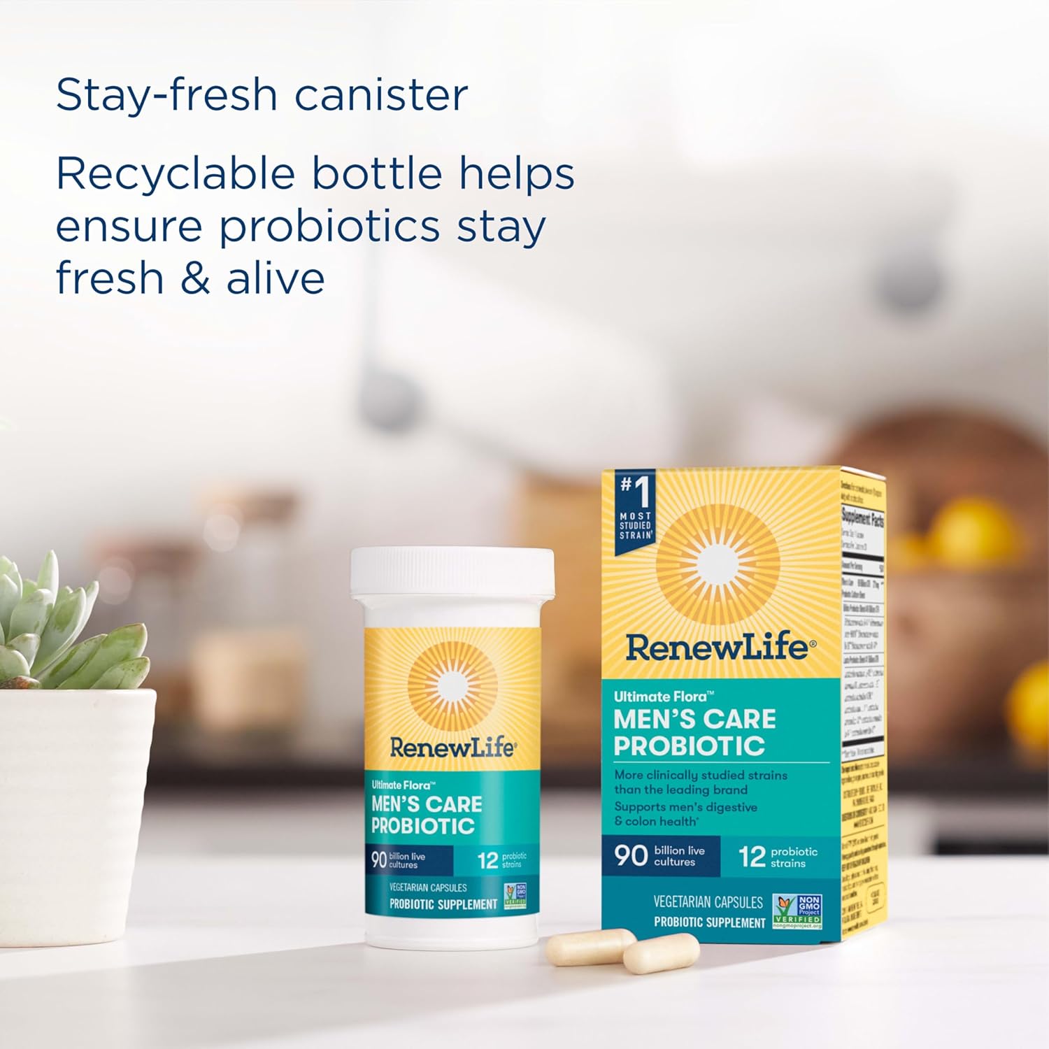 Renew Life Men's Care Probiotic Capsules, Supports Mens Digestive, Colon, Immune and Respiratory Health, L. Rhamnosus GG, Dairy, Soy and gluten-free, 90 Billion CFU, 30 Count : Health & Household