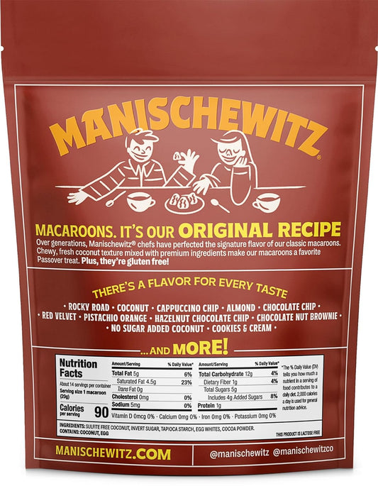 Manischewitz Chocolate Macaroons, 10 oz (2 Pack) | Coconut Macaroons | Resealable Bag | Dairy Free | Gluten Free Coconut Cookie | Kosher for Passover : Grocery & Gourmet Food