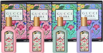 Gucci Flora Gorgeous 4 Piece Set For Women (Gardenia + Gardenia + Jasmine + Magnolia), 4×0.16 Ounce Parfum Spray
