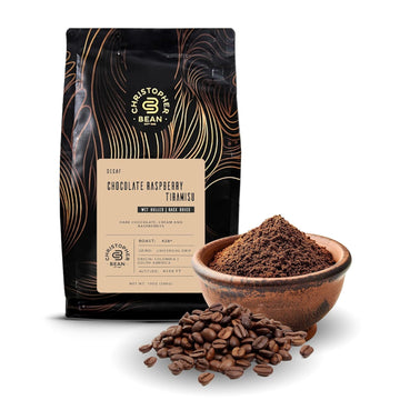 Christopher Bean Coffee Decaf Coffee Ground - Chocolate Raspberry Tiramisu Flavored Coffee, Decaffeinated Coffee W/ Non-Gmo Flavoring, Arabica Coffee Beans, Makes 30 Cups Non-Dairy & Sugar-Free 12 Oz