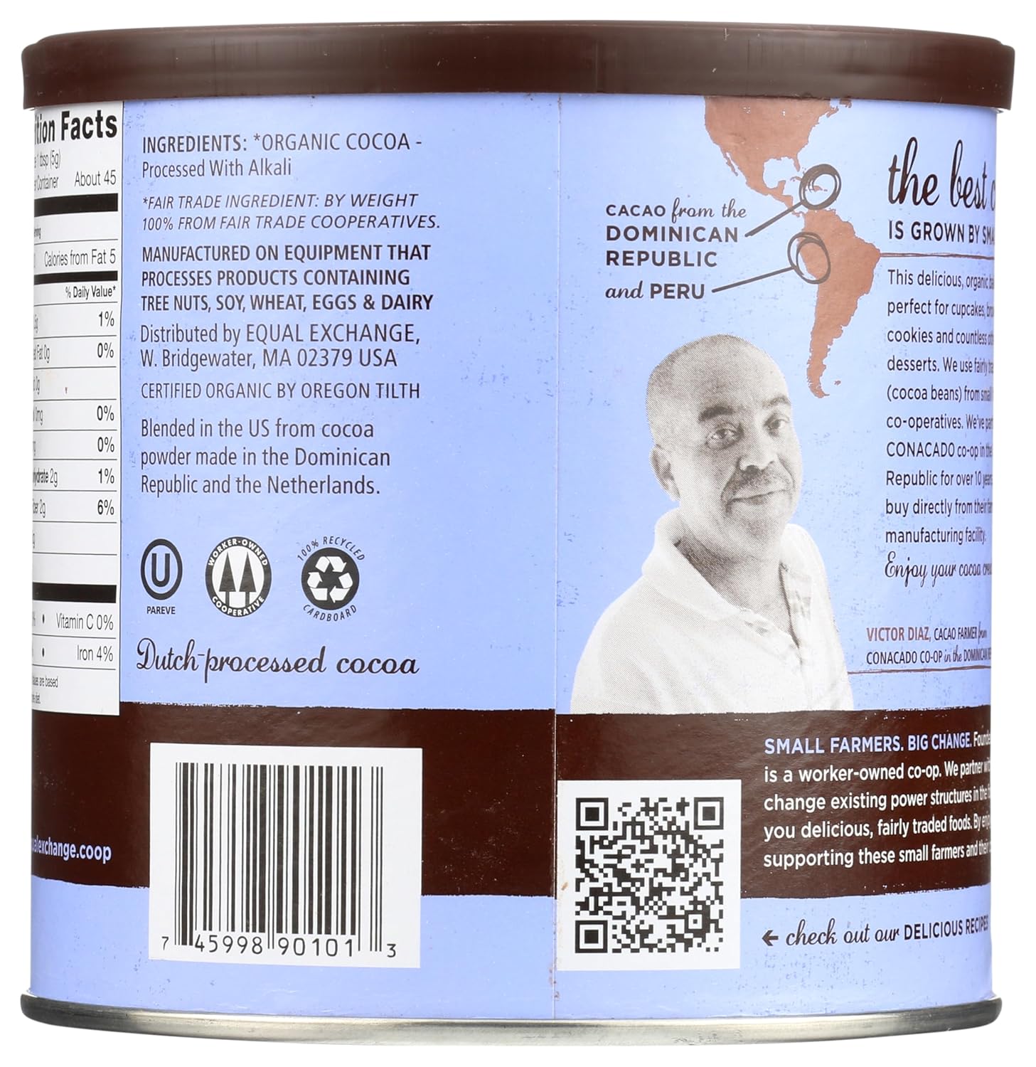 Equal Exchange , Can Baking Cocoa 8 Ounce : Organic Cocoa Powder : Grocery & Gourmet Food
