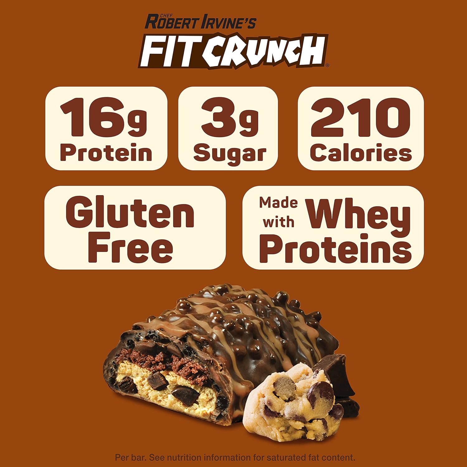 FITCRUNCH Snack Size Protein Bars, Designed by Robert Irvine, 6-Layer Baked Bar, 3g of Sugar, Gluten Free & Soft Cake Core (9 Bars, Chocolate Chip Cookie Dough) : Health & Household