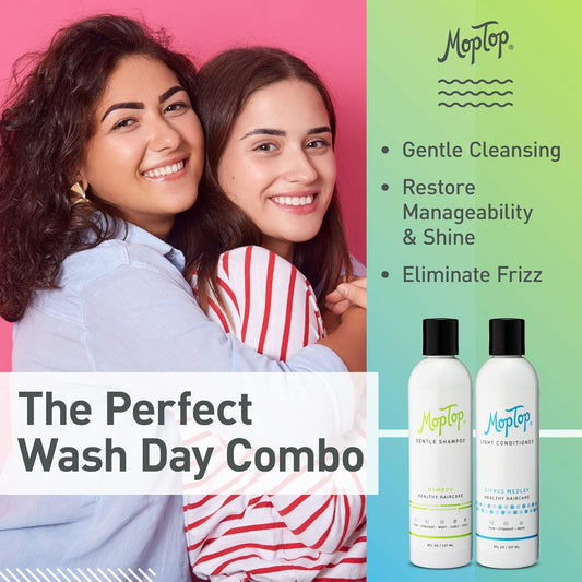 Moptop Gentle Shampoo + Light Conditioner For Wavy, Straight, And Thin Hair, Color Safe, Moisturizing Hair Care Set